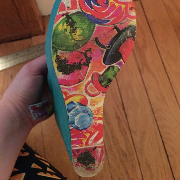 Turquoise Skull-Embossed Platform Wedges - Picture 6 of 14